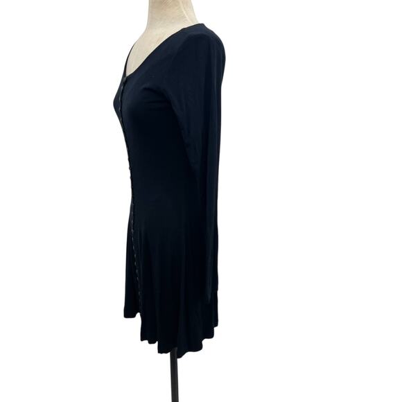 Betsey Johnson Vintage Dress Long Sleeve Button Front Henley Black Size Large - Picture 6 of 11